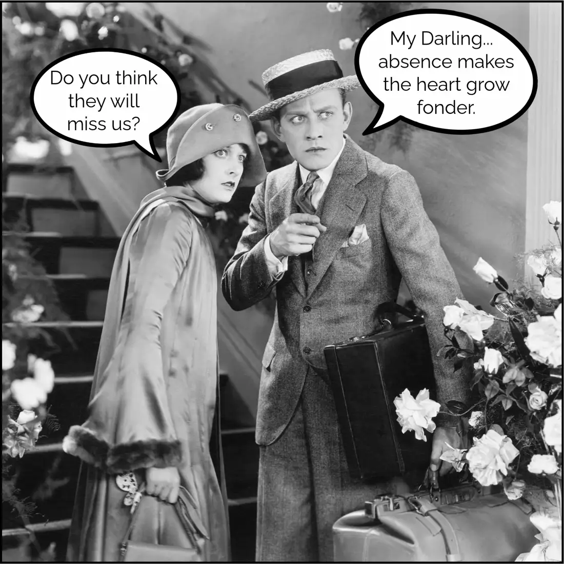 Couple with suitcases going on a trip. 